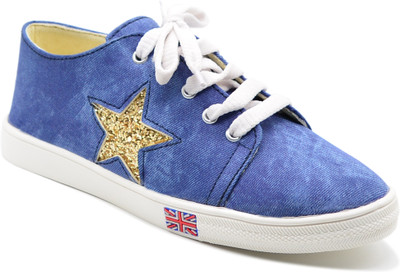 

Myra Golden Star Sneakers For Women(Blue, Multicolor, Denim