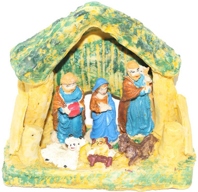

Sarvsiddhi Mother Marry Jesus Hut Decorative Showpiece - 16 cm(Terracotta, Multicolor)