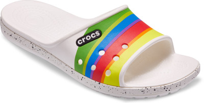 

Crocs Slides, White/tennis ball green