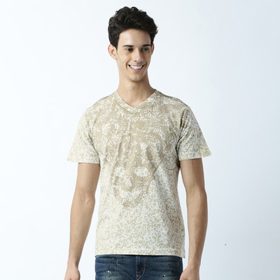 HUETRAP Graphic Print Men V Neck White T-Shirt