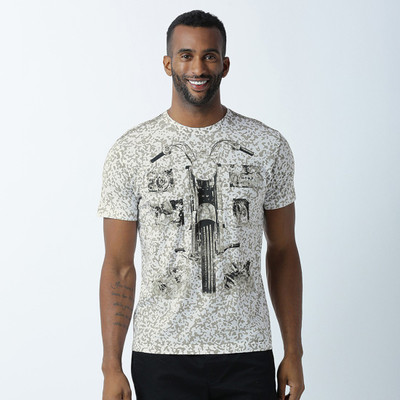 HUETRAP Graphic Print Men Round Neck White T-Shirt