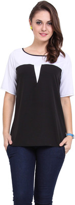 

Dedes Casual Short Sleeve Solid Women's White, Black Top