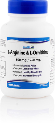 

HealthVit L-Arginine L-Ornithine 500 mg250 mg 60 Tablets(60 No)