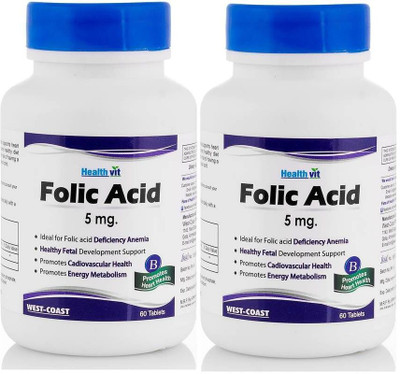

HealthVit Folic Acid 5mg 60 Tablets (Pack Of 2) For Cardiac Care(60 No)