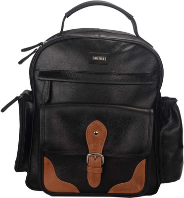 

Hidestitch Pure Leather 20 Lt Black and Tan School Bag. 20 L Backpack(Multicolor), Black-06