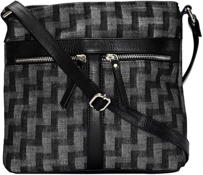 

Estheticmind Leather cotton combi women sling bag with adjustable soldier strap Sling Bag(Black, 7 L)
