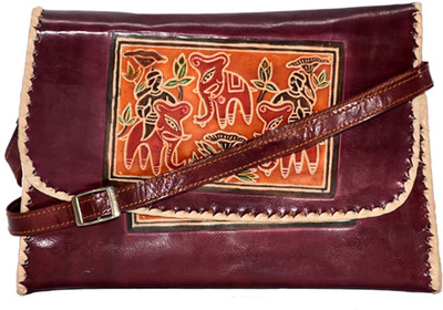 Estheticmind Women Designer leather hand bag Sling Bag(Maroon, 7 L)