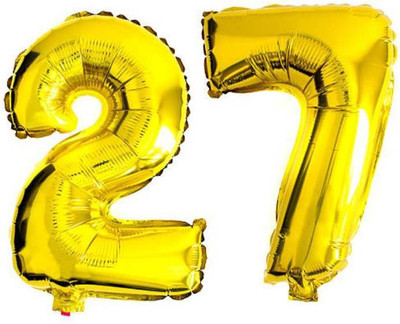 

Balloonistics Solid 27 Number Foil Balloon 17" inch Balloon(Gold, Pack of 2)