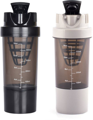 

Xudo Cyclone Shakers Combo(set of 2) for Gym Protein/Water 500 ml Shaker(Pack of 2, Black, Grey), Multicolor