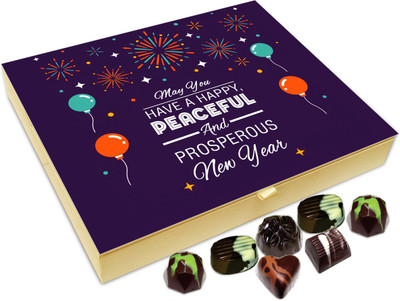 

Chocholik New Year Chocolate Box - May You Have A Happy Peaceful And Prosperous New Year Chocolate Box - 20pc Truffles(240 g)