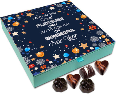 

Chocholik New Year Chocolate Box - Its A Great Pleasure And Joy To Wish You A very Happy New Year Chocolate Box - 9pc Truffles(108 g)