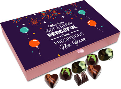 

Chocholik New Year Chocolate Box - May You Have A Happy Peaceful And Prosperous New Year Chocolate Box - 12pc Truffles(144 g)