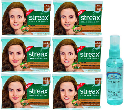 STREAX Cream Hair Colour 7.3 Golden Blonde 6 Pcs and 1 Pc Pink Root Hair Serum Pack of 7(Set of 7) available at flipkart for Rs.401