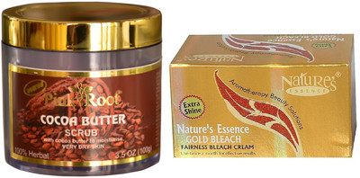 NATURE ESSENCE Gold Bleach 200gm and Pink Root Cocoa Butter Scrub 100gm Pack of 2(Set of 2)