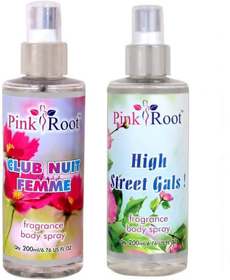 

Pink Root Club Nuit Femme Fragrance body Spray 200ml and High Street Gals Fragrance body Spray 200ml Pack of 2(Set of 2)