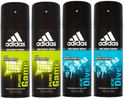 

ADIDAS Two Pure Game and Two Ice Dive Combo Set Body Spray - For Men(600 ml, Pack of 4)