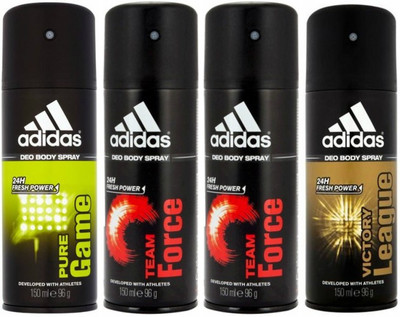 

ADIDAS One Pure Game, Two Team Force and One Victory League Combo Set Body Spray - For Men(600 ml, Pack of 4)