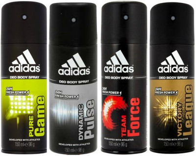 

ADIDAS One Pure Game, One Dynamic Pulse, One Team Force and One Victory League Combo Set Body Spray - For Men(600 ml, Pack of 4)