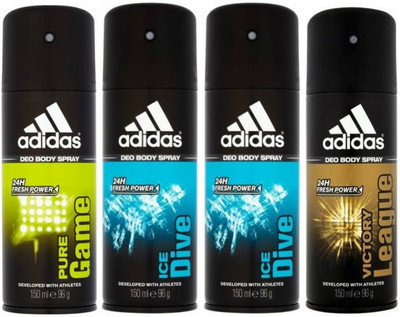 

ADIDAS One Pure Game, Two Ice Dive and One Victory League Combo Set Body Spray - For Men(600 ml, Pack of 4)