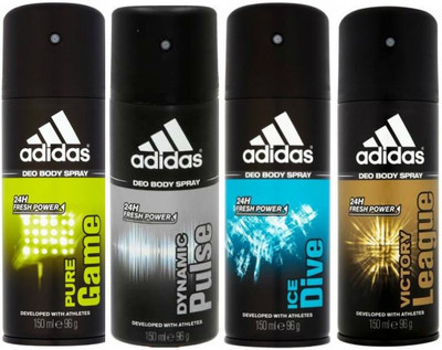 

ADIDAS One Pure Game, One Dynamic Pulse, One Ice Dive and One Victory League Combo Set Body Spray - For Men(600 ml, Pack of 4)
