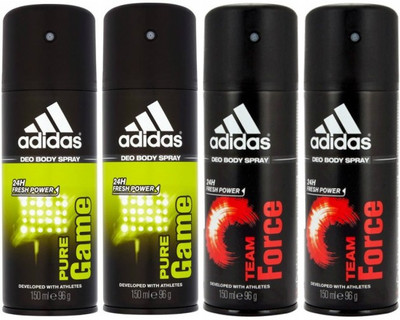 

ADIDAS Two Pure Game and Two Team Force Combo Set Body Spray - For Men(600 ml, Pack of 4)