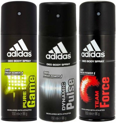 

ADIDAS One Pure Game, One Dynamic Pulse and One Team Force Combo Set Body Spray - For Men(450 ml, Pack of 3)