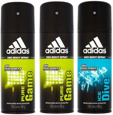 

ADIDAS Two Pure Game and One Ice Dive Combo Set Body Spray - For Men(450 ml, Pack of 3)