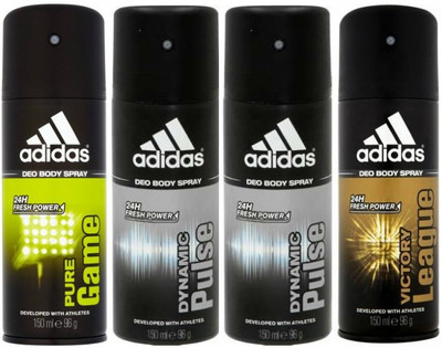 

ADIDAS One Pure Game, Two Dynamic Pulse and One Victory League Combo Set Body Spray - For Men(600 ml, Pack of 4)