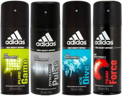 

ADIDAS One Pure Game, One Dynamic Pulse, One Ice Dive and One Team Force Combo Set Body Spray - For Men(600 ml, Pack of 4)