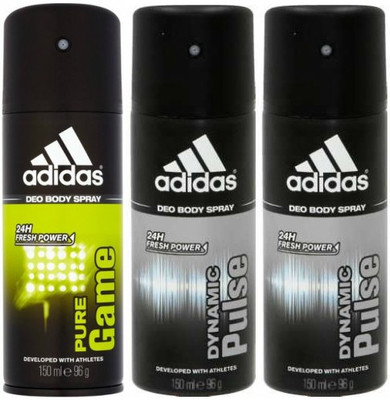 

ADIDAS One Pure Game and Two Dynamic Pulse Combo Set Body Spray - For Men(450 ml, Pack of 3)