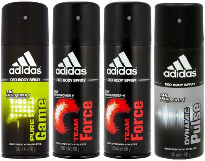 

ADIDAS One Pure Game, Two Team Force and One Dynamic Pulse Combo Set Body Spray - For Men(600 ml, Pack of 4)