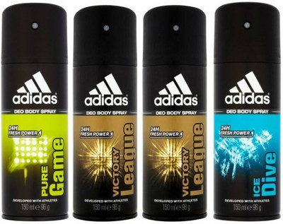 

ADIDAS One Pure Game, Two Victory League and One Ice Dive Combo Set Body Spray - For Men(600 ml, Pack of 4)