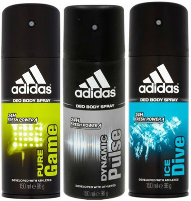 

ADIDAS One Pure Game, One Dynamic Pulse and One Ice Dive Combo Set Body Spray - For Men(450 ml, Pack of 3)