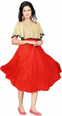 REYANS Women Maxi Red Midi/Calf Length Dress