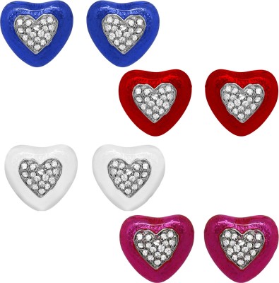 mahi Romantic Heart Studs Combo Crystal Alloy Stud Earring