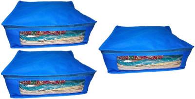 

Addyz Plain 3 Pieces Ladies Large Non Woven Saree Cover Up to 5-6 Each Cover(Blue)