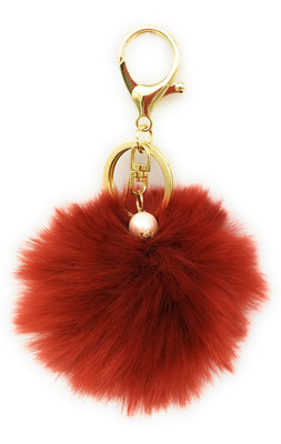 

Gemmas Fashion Wine Color Pom Pom & Pearl Pendant Key Chain