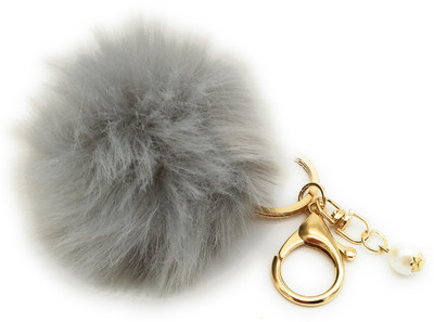 

Gemmas Fashion Grey Pom Pom & Pearl Pendant Key Chain