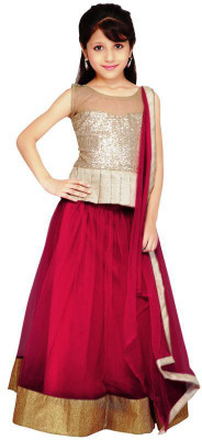 

NAZARA FASHION Girls Lehenga Choli Ethnic Wear Solid Lehenga, Choli and Dupatta Set(Pack of 3, Maroon