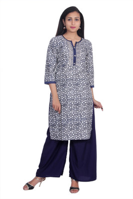 VAIDIKI Women Floral Print Straight Kurta(Black)