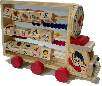 

Crafts India Wooden Alphabetical Beaded Car with Clock(Multicolor)