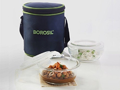

Borosil br01 2 Containers Lunch Box(400 ml), Blue;green