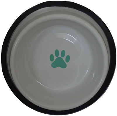 

Foodie Puppies White Base with Green Paw Round Steel Pet Bowl(900 ml White)