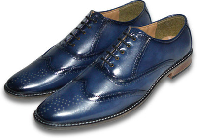

THE FOX LEATHER Men's Pointed Toe Lace Up Formal Oxfords Business Casual Wedding Dress Shoes Lace Up For Men(Blue