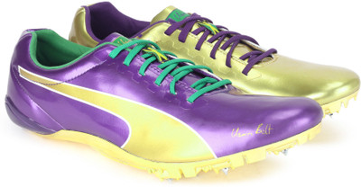 

Puma Bolt evoSPEED Electric Legacy Running Spikes For Men(Purple, Gold, Violet indigo-jelly bean