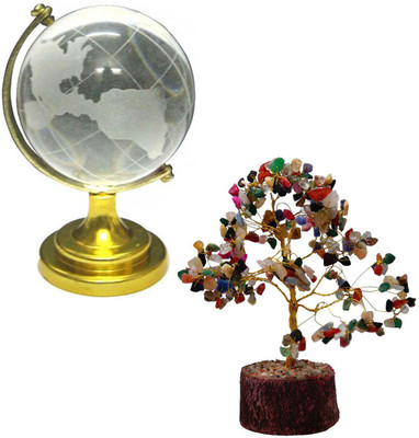 

DivyaMantra Feng Shui Natural Multicolor Healing Gemstone Crystal Bonsai Fortune Tree and Crystal Globe for Good Luck, Wealth & Prosperity Decorative Showpiece - 19 cm(Crystal, Multicolor)