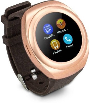 

MOBILE FIT Blackber.ry compatible bluetooth smartwatch with camera,sim-card slot and memory card slot Gold Smartwatch(Brown Strap Free Size)