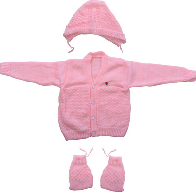 Aarushi Woven V-neck Casual Baby Boys & Baby Girls Pink Sweater