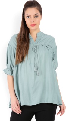 Tokyo Talkies Casual Half Sleeve Solid Women Light Green Top