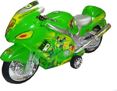 

TALKING GANESHA Ben 10 Friction 26 cms Hayabusa Die Cast Bike with lights and sound toy (green)(Green)